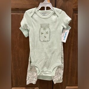 Carter’s Unisex Infant Green Stripe 3 Piece Summer Outfit Set, 12 months NWT